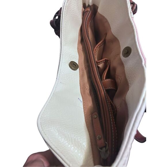 B.O.C. Multi Color White Pink & Brown Shoulder Bag Handbag with Bag Charm - Picture 13 of 16